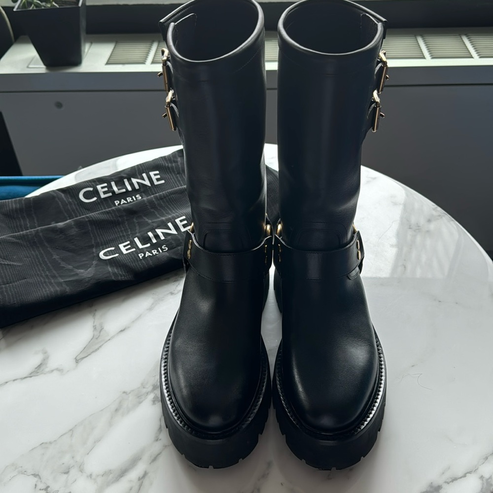 Celine leather moto boots size 9 it 39 only wore a few times